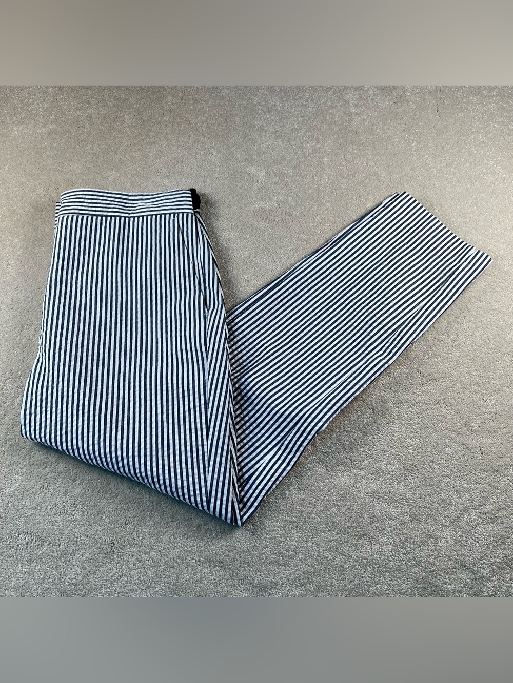 Zara Seersucker Pants Blue White Stripes Ankle Dress Pants Women's Large